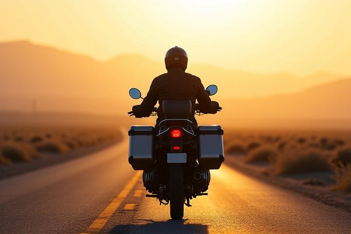 Motorcycle fully loaded with luggage, ready for a long journey